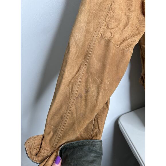Vintage Merit Awards Genuine Leather Tan & Green Jacket Men’s Size XL - Picture 8 of 14